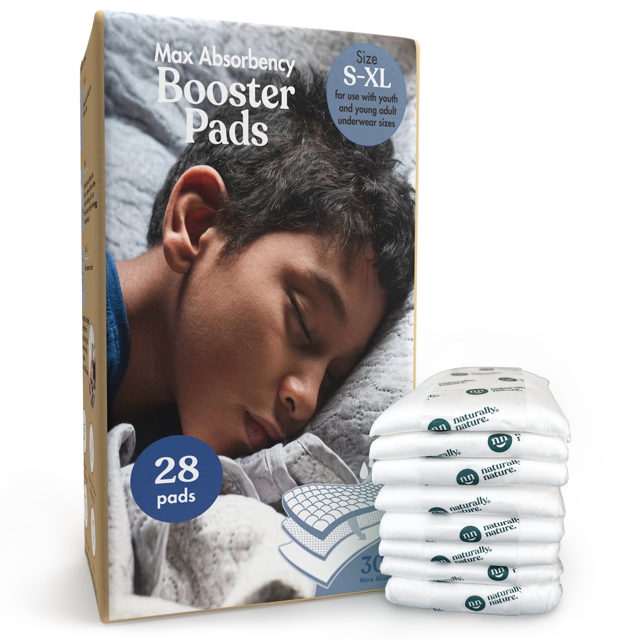 Naturally Nature Booster Pads for Overnight Diapers and Youth Incontinence - Size S-XL Unisex