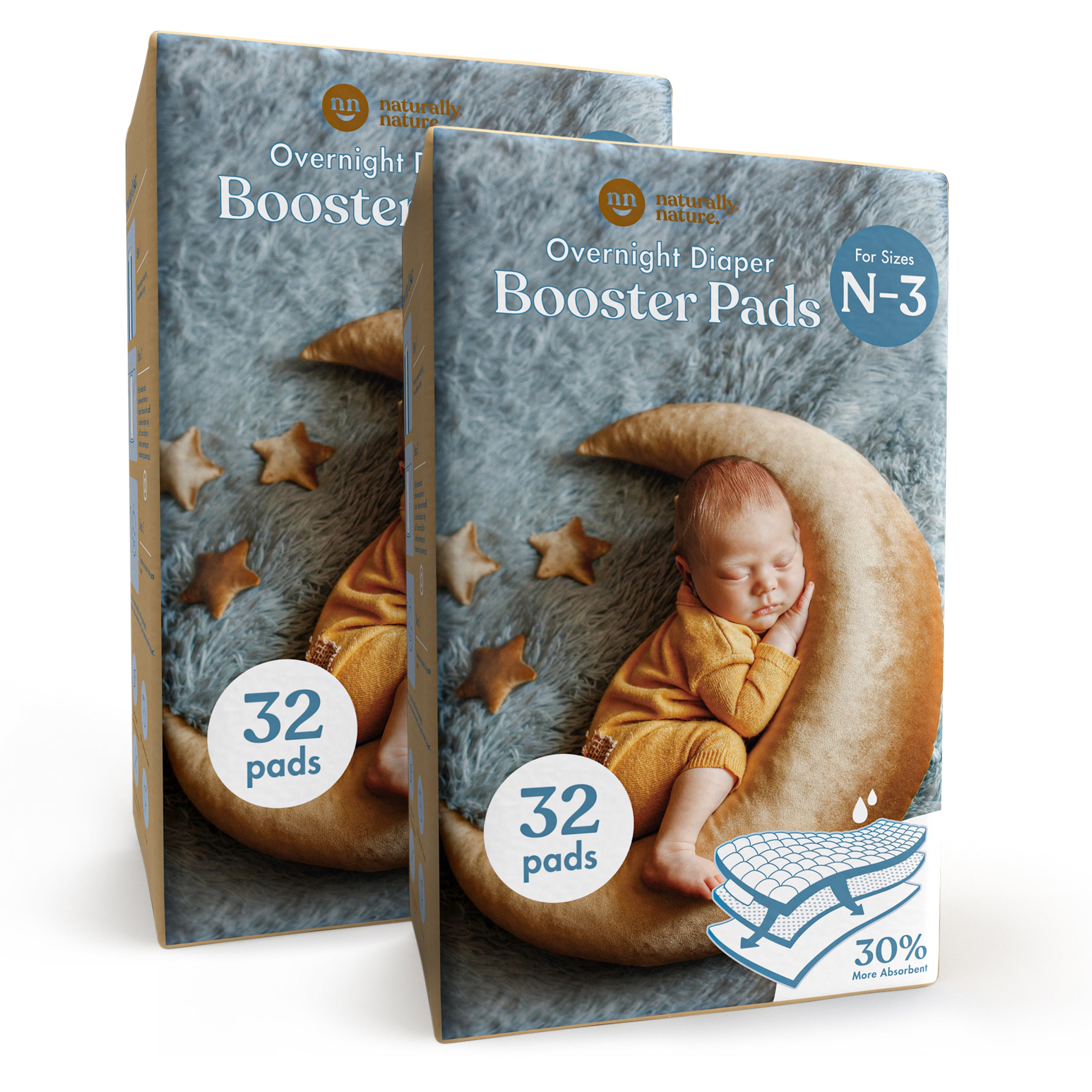 Naturally Nature Boys Newborn Diaper Booster Pads Sizes N-3, Baby Diaper Inserts Overnight, Diaper Liners for Nighttime Diapers, Reduce Night Diaper Changes, Newborn Diaper Doubler