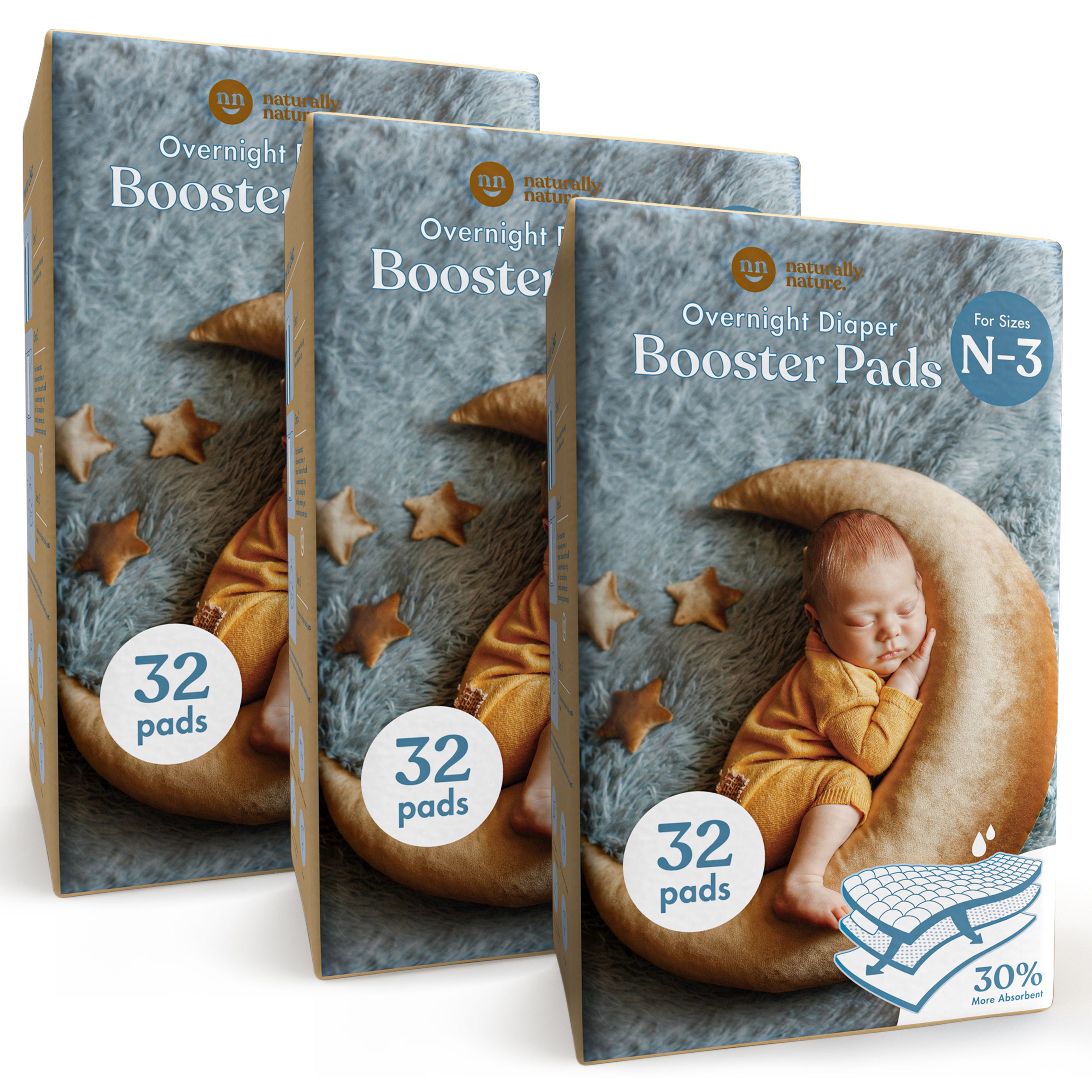 Naturally Nature Boys Newborn Diaper Booster Pads Sizes N-3, Baby Diaper Inserts Overnight, Diaper Liners for Nighttime Diapers, Reduce Night Diaper Changes, Newborn Diaper Doubler