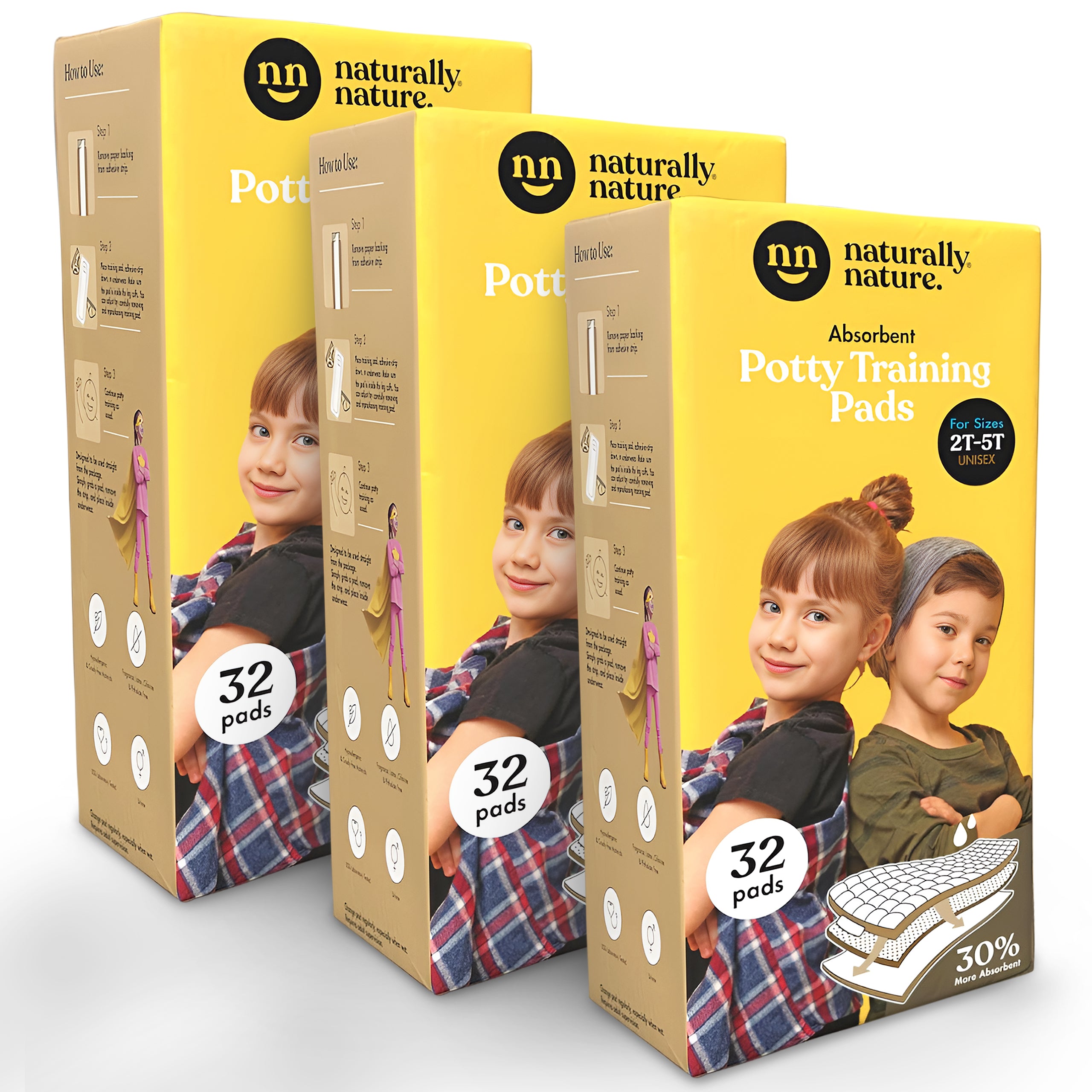 Naturally Nature Absorbent Potty Training Underwear Inserts for Toddlers - Size 2T - 5T Pads for Girls & Boys | One-Size, Perfect for Light Accidents