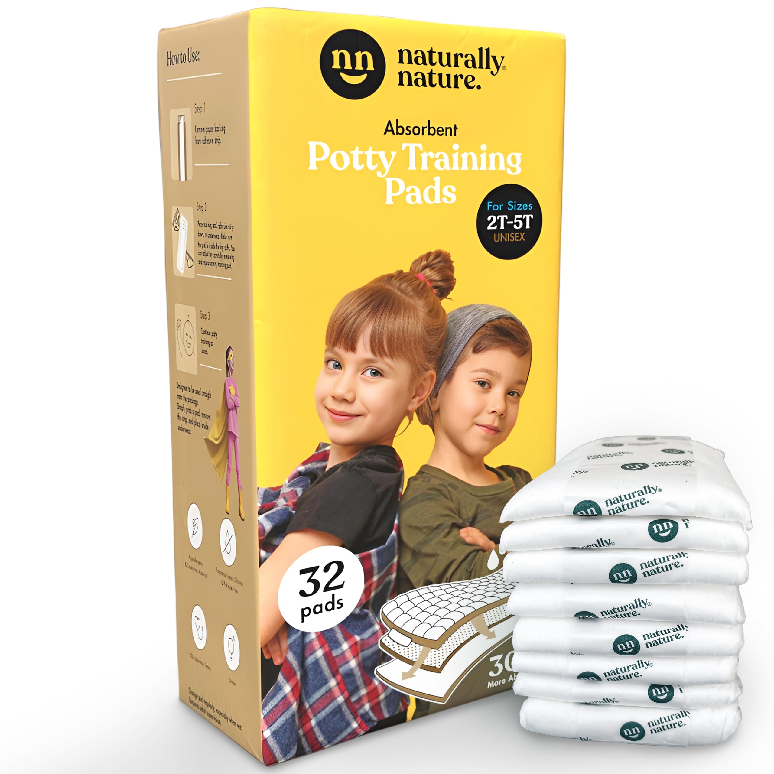 Naturally Nature Absorbent Potty Training Underwear Inserts for Toddlers - Size 2T - 5T Pads for Girls & Boys | One-Size, Perfect for Light Accidents