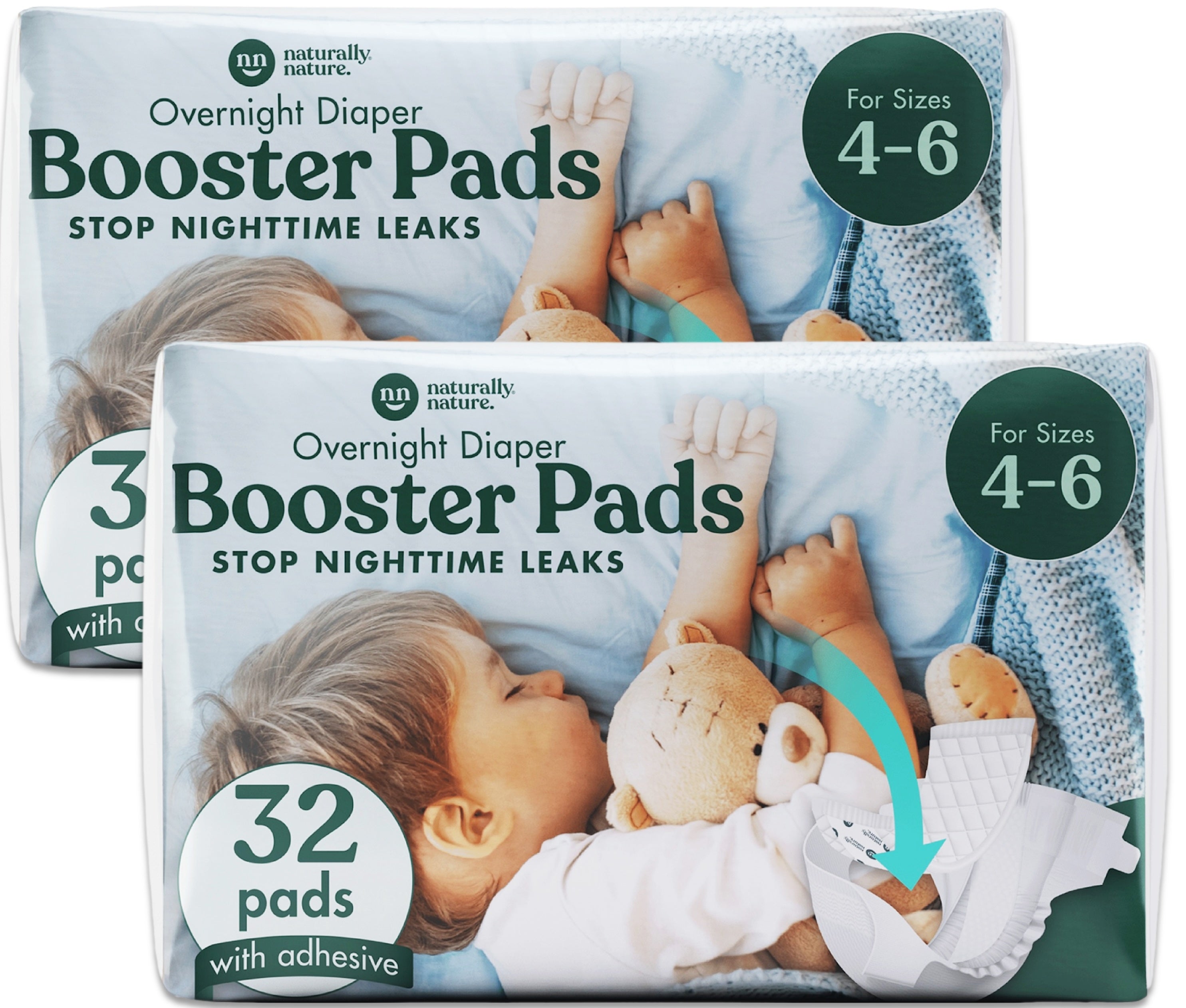 Naturally Nature Overnight Diaper Doubler Booster Pads with Adhesive for Pull-on & Regular Diapers Nighttime Leak Protection for Heavy Wetters and Active Sleepers, for Boys & Girls