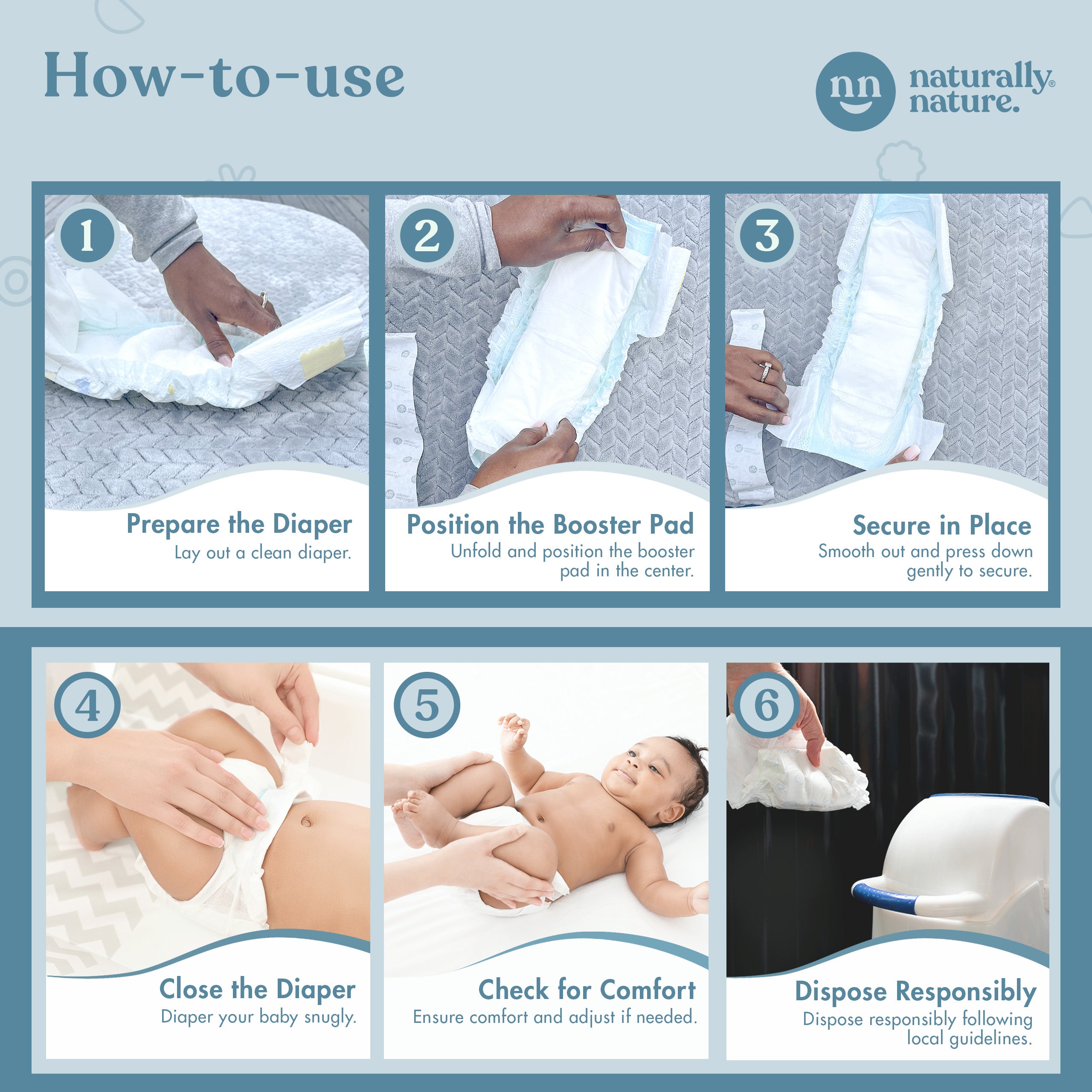 Naturally Nature Boys Newborn Diaper Booster Pads Sizes N-3, Baby Diaper Inserts Overnight, Diaper Liners for Nighttime Diapers, Reduce Night Diaper Changes, Newborn Diaper Doubler
