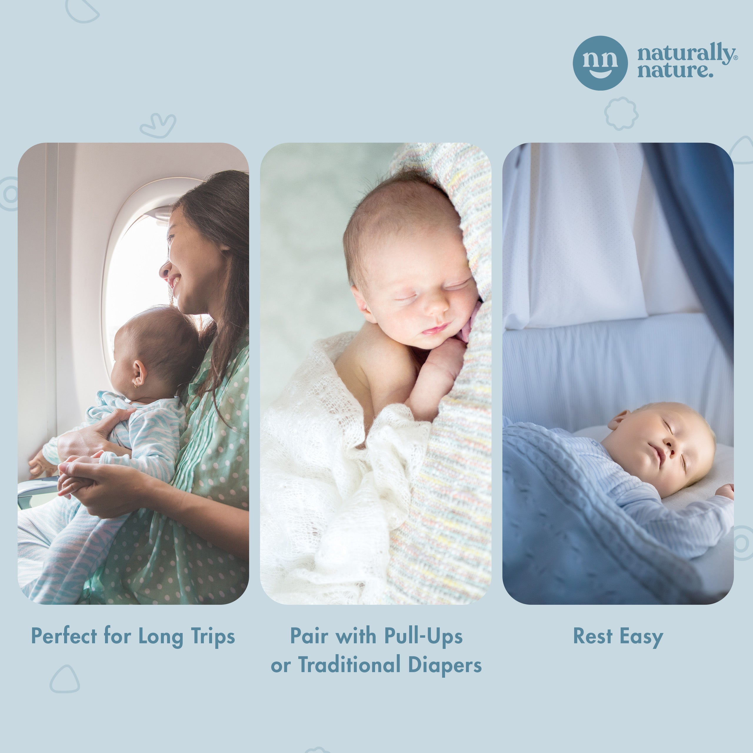 Naturally Nature Boys Newborn Diaper Booster Pads Sizes N-3, Baby Diaper Inserts Overnight, Diaper Liners for Nighttime Diapers, Reduce Night Diaper Changes, Newborn Diaper Doubler