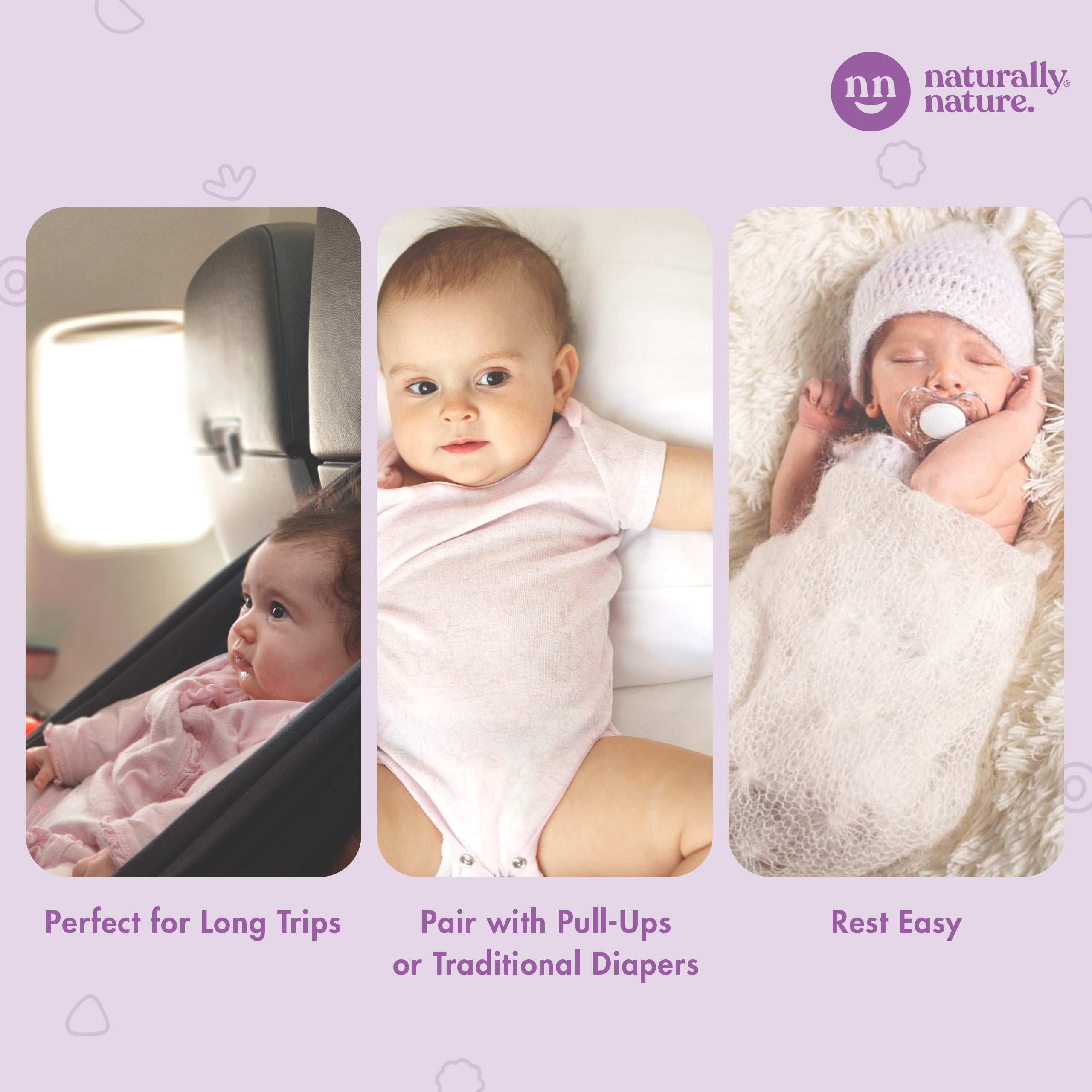 Naturally Nature Infant Girls Diaper Booster Pads Sizes (N-3), Booster Pads with Adhesive, Stop Overnight Diaper Leaks, Reduce Nighttime Diaper Changes