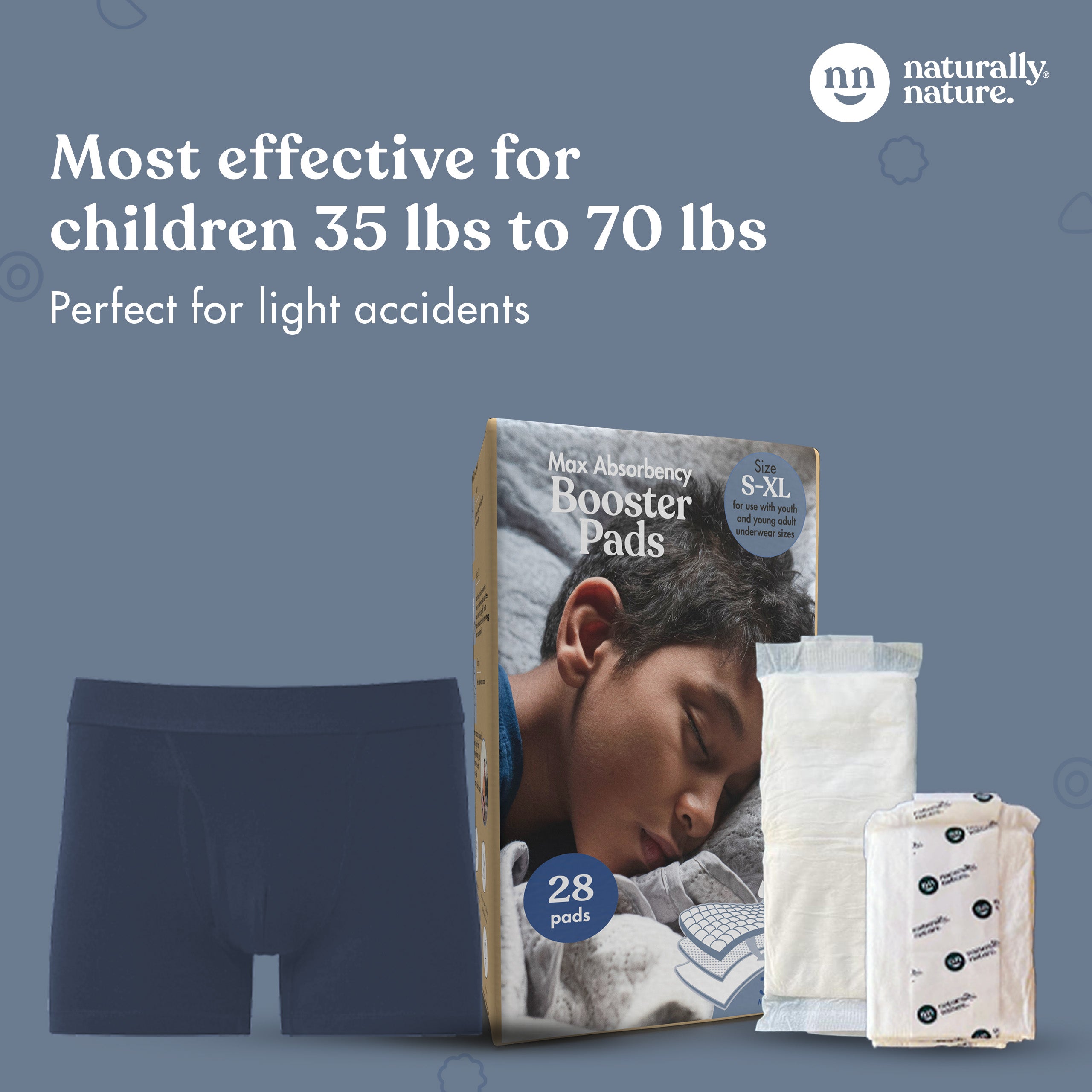 Naturally Nature Booster Pads for Overnight Diapers and Youth Incontinence - Size S-XL Unisex