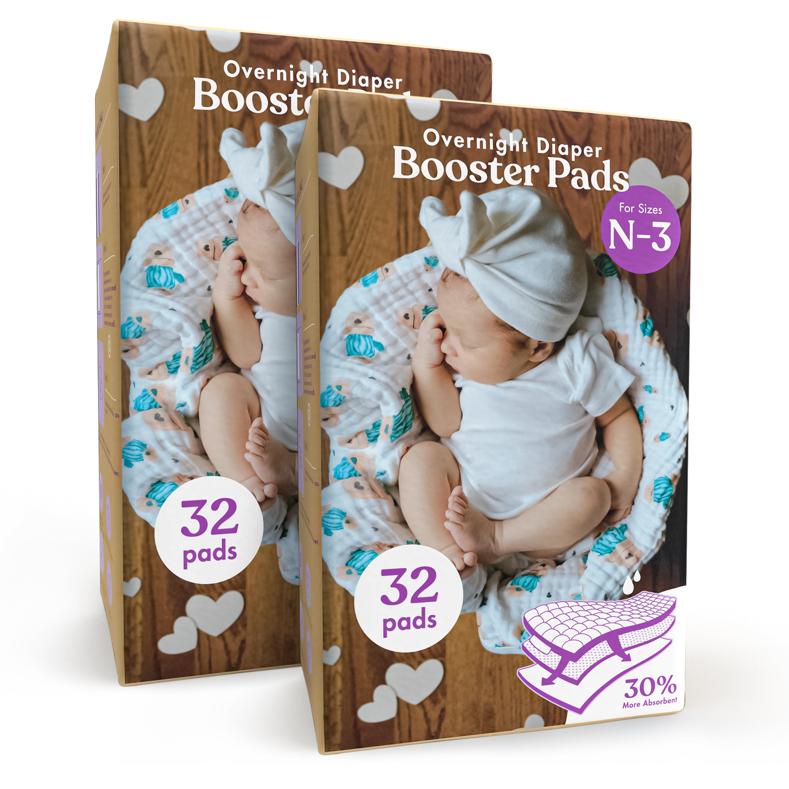 Naturally Nature Infant Girls Diaper Booster Pads Sizes (N-3), Booster Pads with Adhesive, Stop Overnight Diaper Leaks, Reduce Nighttime Diaper Changes