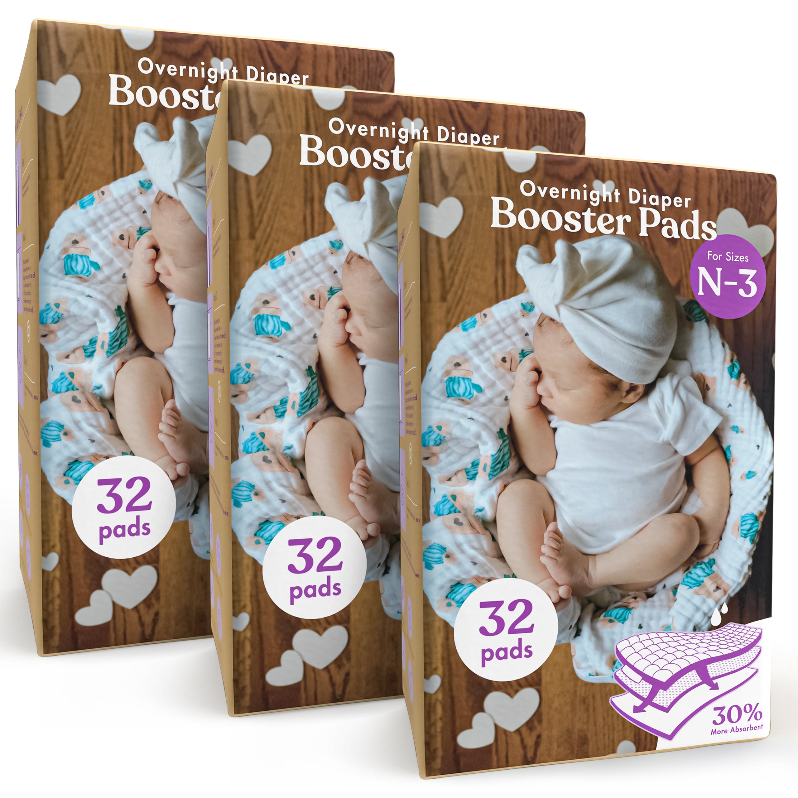 Naturally Nature Infant Girls Diaper Booster Pads Sizes (N-3), Booster Pads with Adhesive, Stop Overnight Diaper Leaks, Reduce Nighttime Diaper Changes