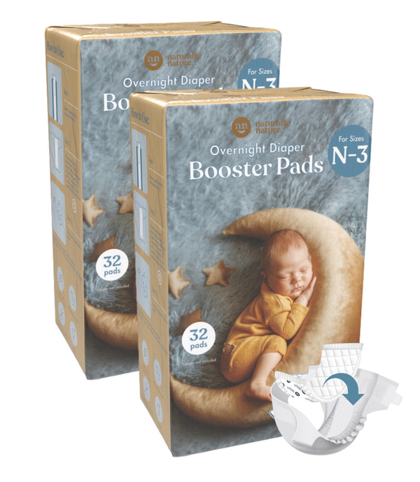 Naturally Nature Boys Newborn Diaper Booster Pads Sizes N-3, Baby Diaper Inserts Overnight, Diaper Liners for Nighttime Diapers, Reduce Night Diaper Changes, Newborn Diaper Doubler