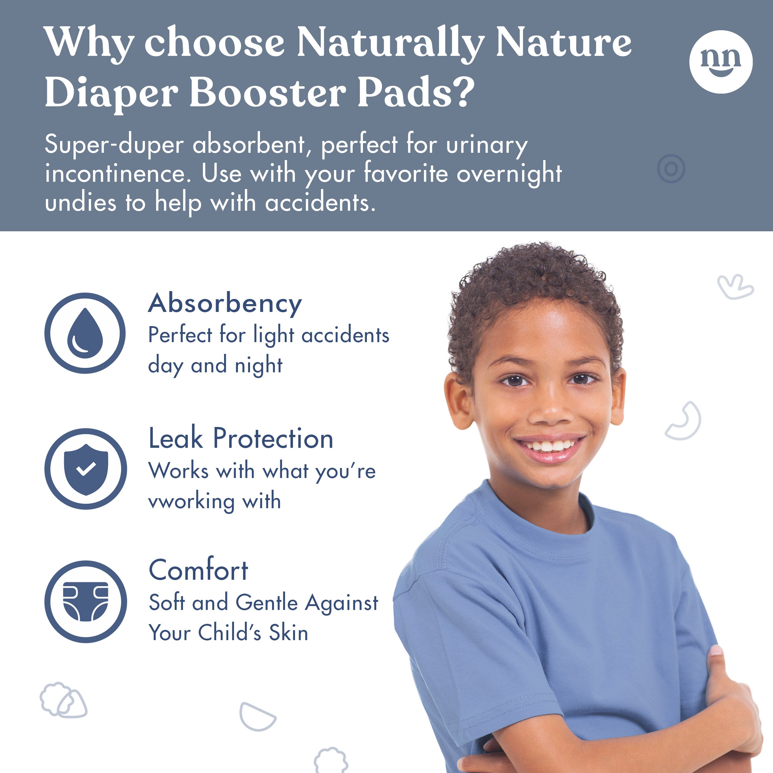 Naturally Nature Booster Pads for Overnight Diapers and Youth Incontinence - Size S-XL Unisex