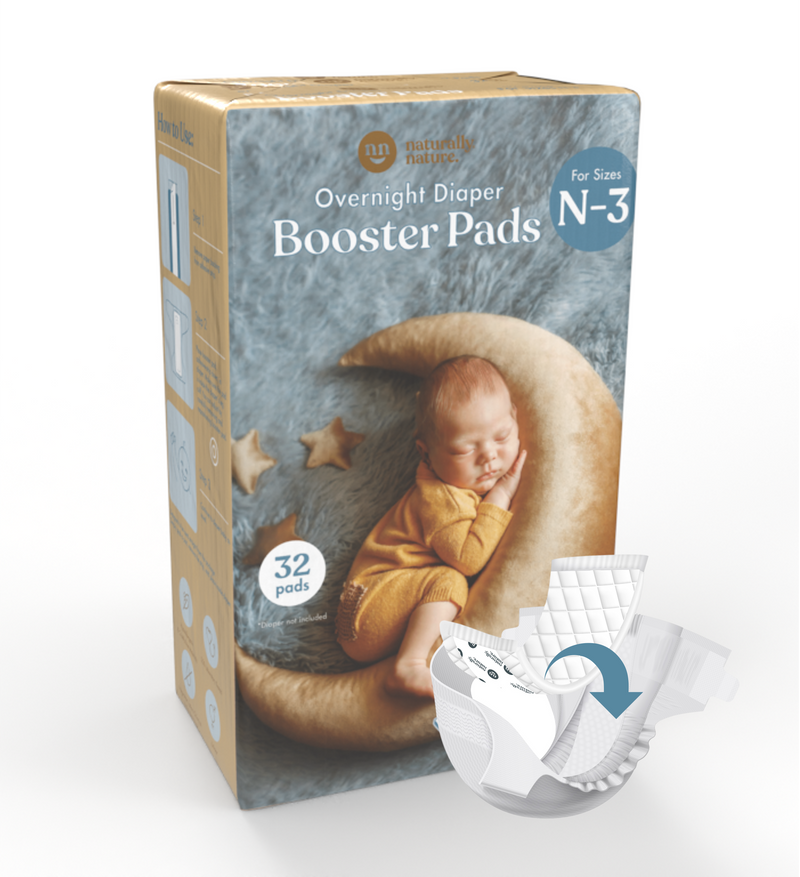 Naturally Nature Boys Newborn Diaper Booster Pads Sizes N-3, Baby Diaper Inserts Overnight, Diaper Liners for Nighttime Diapers, Reduce Night Diaper Changes, Newborn Diaper Doubler