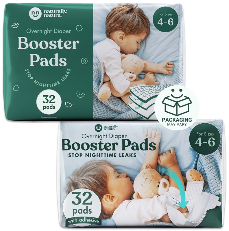 Naturally Nature Overnight Diaper Doubler Booster Pads with Adhesive for Pull-on & Regular Diapers Nighttime Leak Protection for Heavy Wetters and Active Sleepers, for Boys & Girls