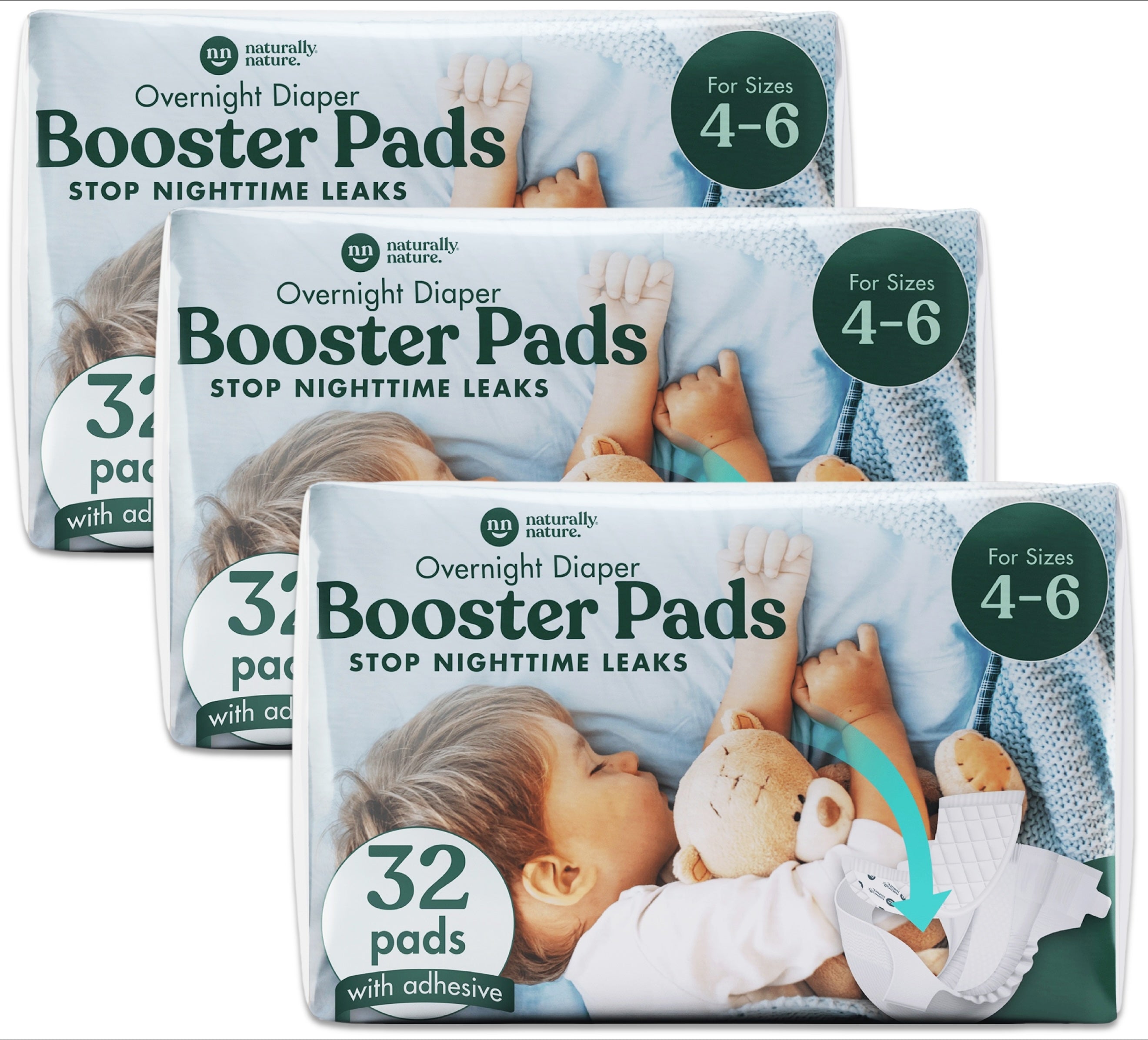 Naturally Nature Overnight Diaper Doubler Booster Pads with Adhesive for Pull-on & Regular Diapers Nighttime Leak Protection for Heavy Wetters and Active Sleepers, for Boys & Girls