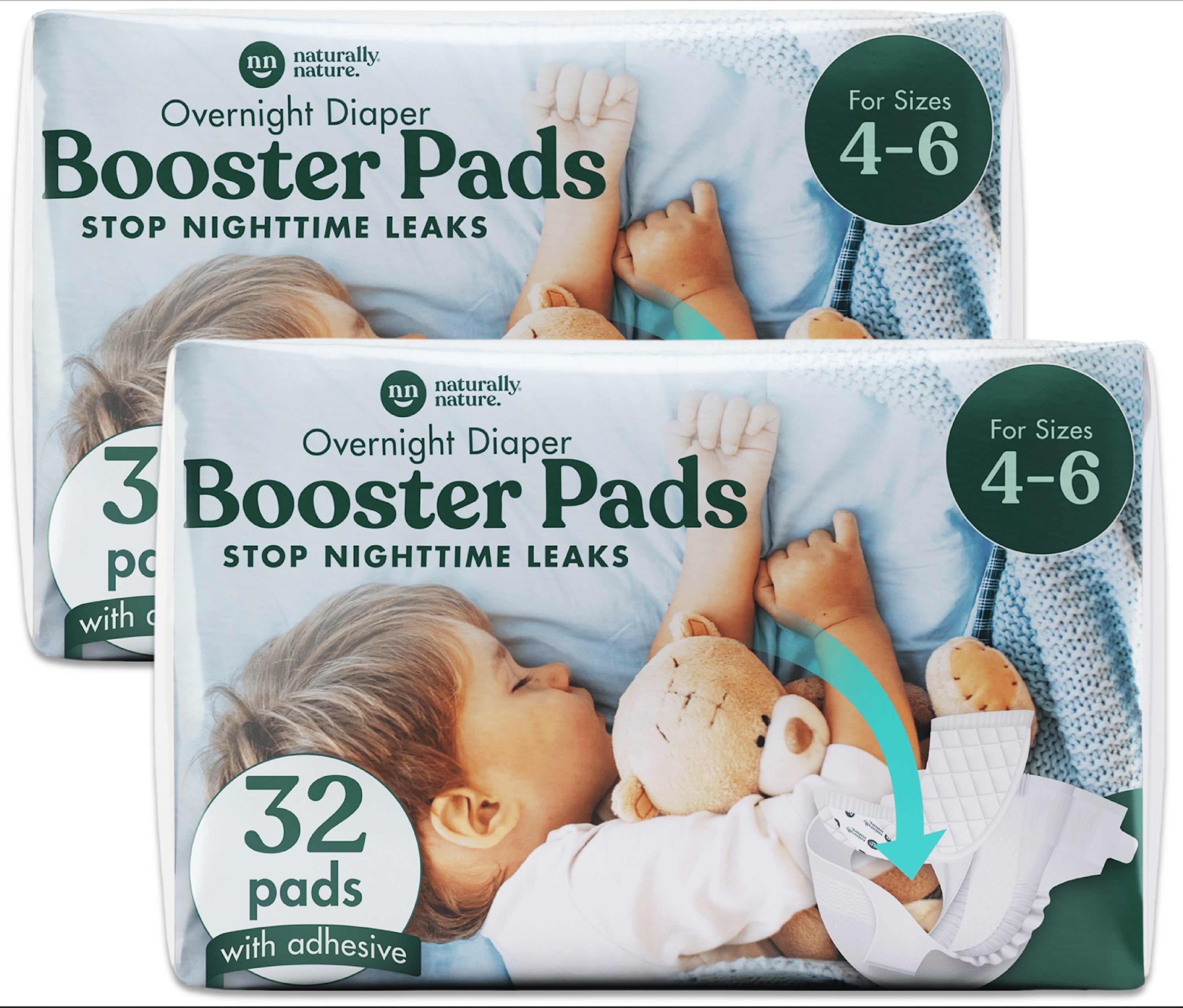 Naturally Nature Overnight Diaper Doubler Booster Pads with Adhesive for Pull-on & Regular Diapers Nighttime Leak Protection for Heavy Wetters and Active Sleepers, for Boys & Girls