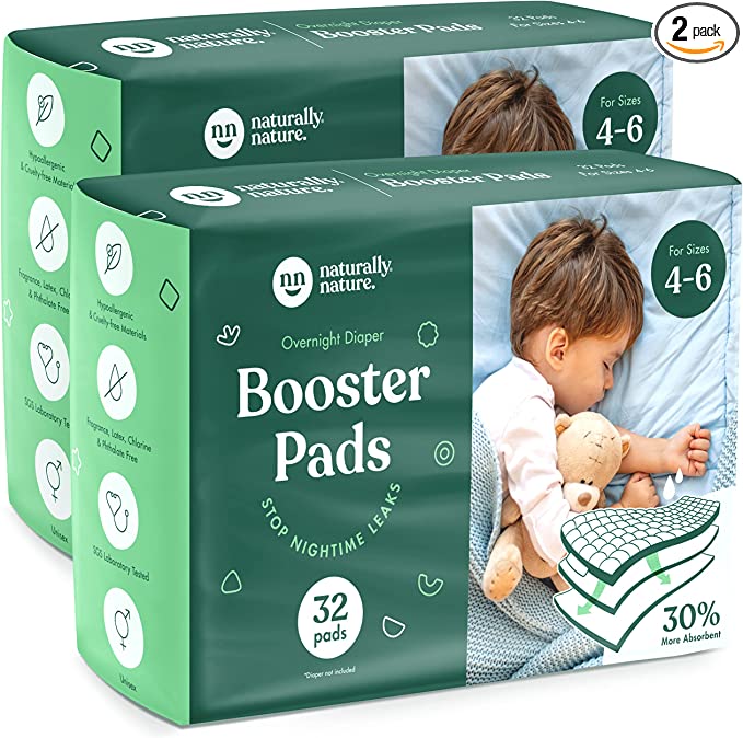 Naturally Nature Overnight Diaper Doubler Booster Pads with Adhesive for  Pull-on & Regular Diapers Nighttime Leak Protection for Heavy Wetters and